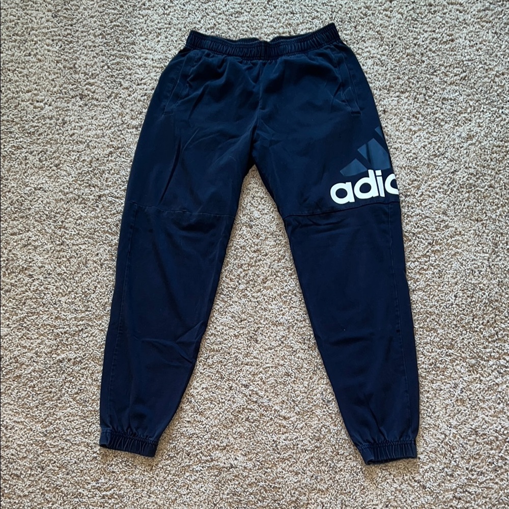 Adidas Blue Sweatpants with Elastic Waistband and Tapered Ankles